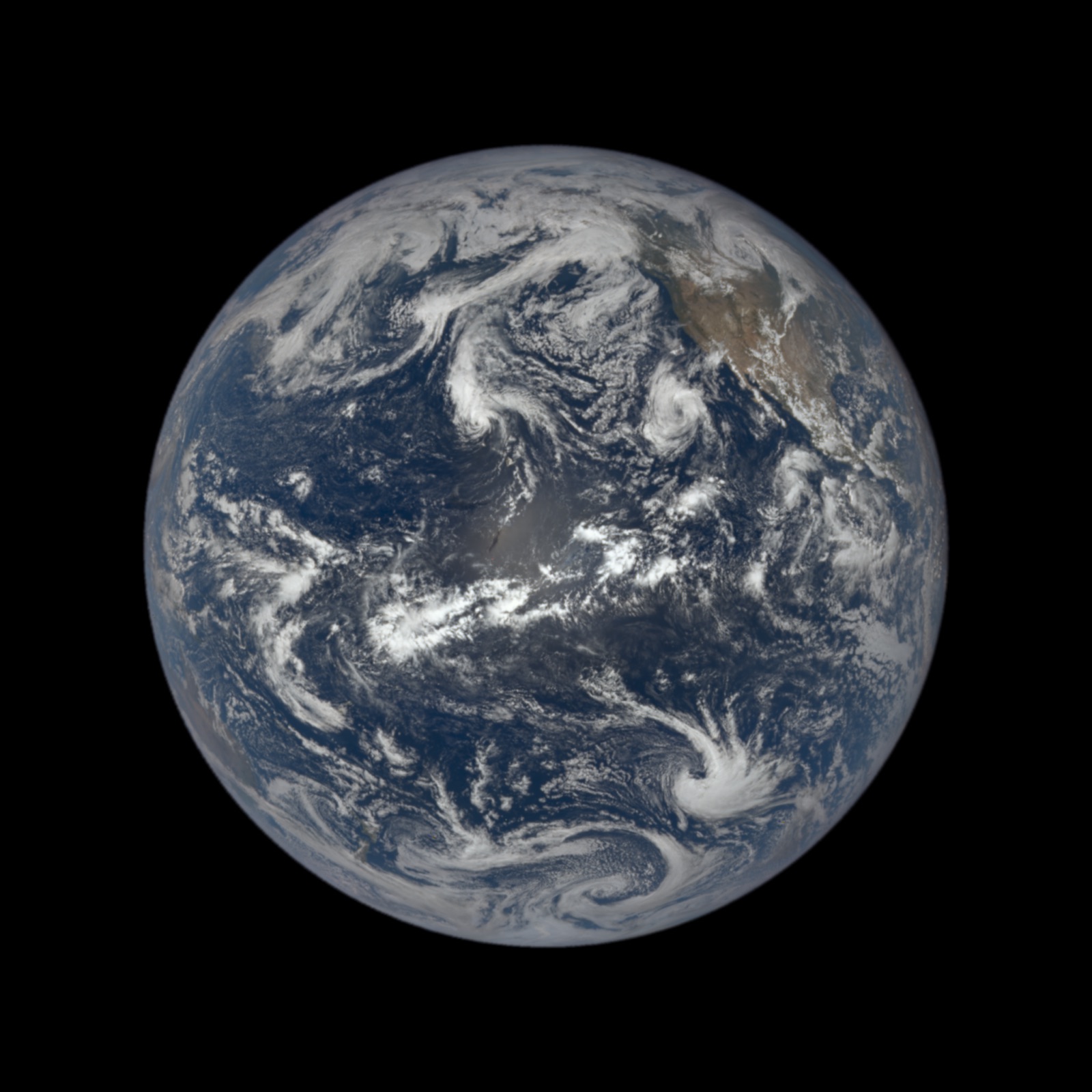 The sunlit face of the whole Earth from the DSCOVR spacecraft at the Sun-Earth L1 point, about one and a half million kilometres away.